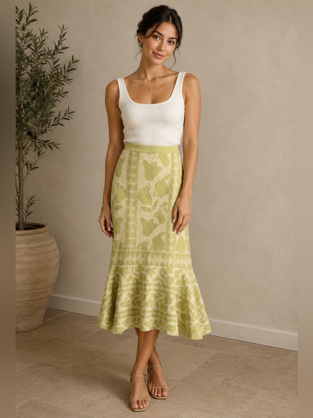 Misa Los Angeles Floral Jacquard Midi Skirt in Light Green size XS - Picture 1 of 8